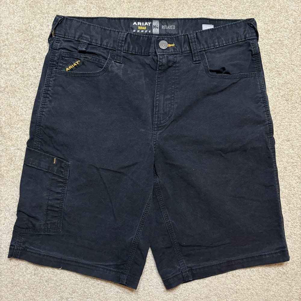 Ariat Rebar M4 Cargo Shorts Mens 30 Black Relaxed Fit Canvas Workwear Utility